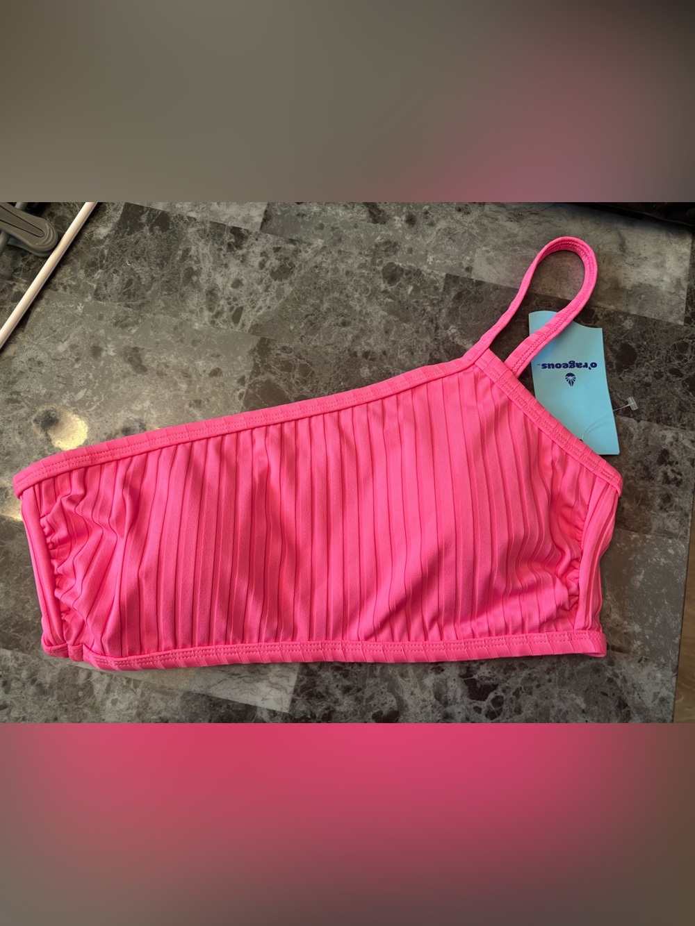 Hot Pink One-Shoulder Juniors Swim Top